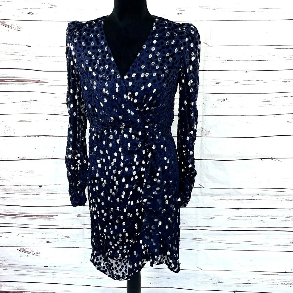 Kate Spade New‎ York Women's Velvet Dress Celestial Blue Scatter Dot Size 6